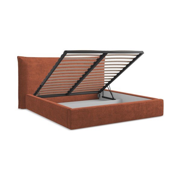 Tapecirani bračni krevet s prostorom za odlaganje s podnicom 160x200 cm boje terakote Esala – Makamii-image-3