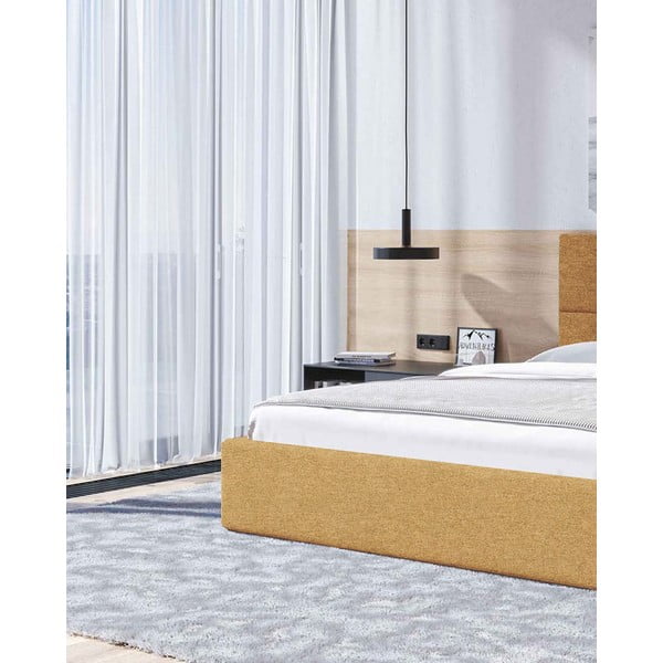 Oker žuti tapecirani bračni krevet s prostorom za pohranu s podnicom 180x200 cm Bufo – MESONICA-image-4