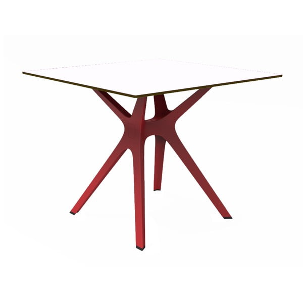Blagovaonski stol s crvenim nogama i bijelom pločom pogodan za vanjski Resol Vela, 90 x 90 cm