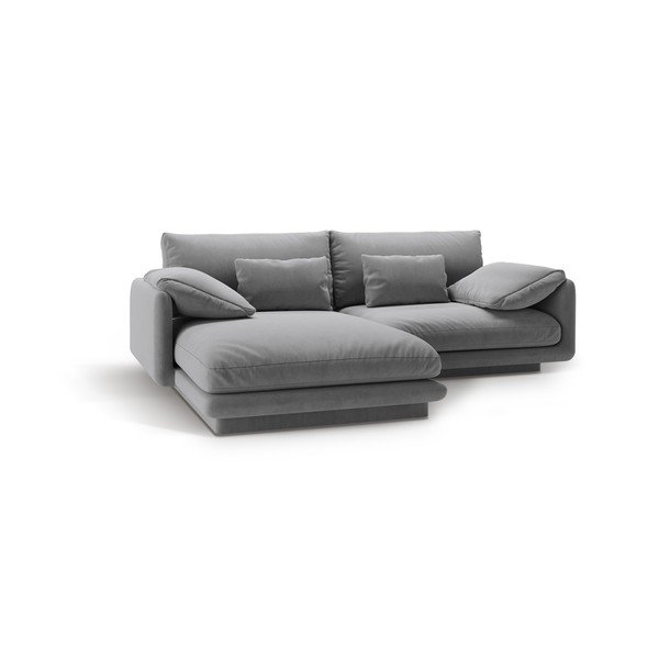 Svijetlo siva baršunasti kutna garnitura (s lijevim kutom/s ležaljkom) Torino – Micadoni -image-2