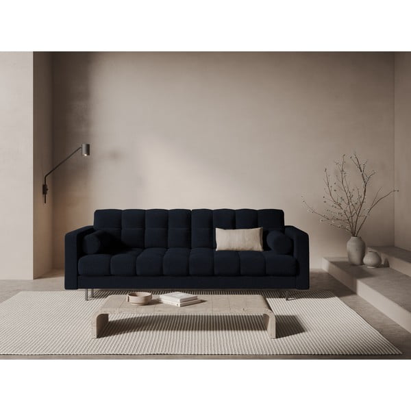 Tamno plava sklopiva/s prostorom za odlaganje sofa od bouclé tkanine 222 cm Bali – Cosmopolitan Design-image-1