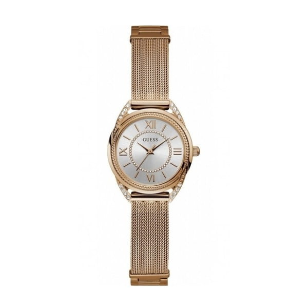 Ženski sat u ružičasto-zlatnoj boji s remenom od nehrđajućeg čelika Guess W1084L3