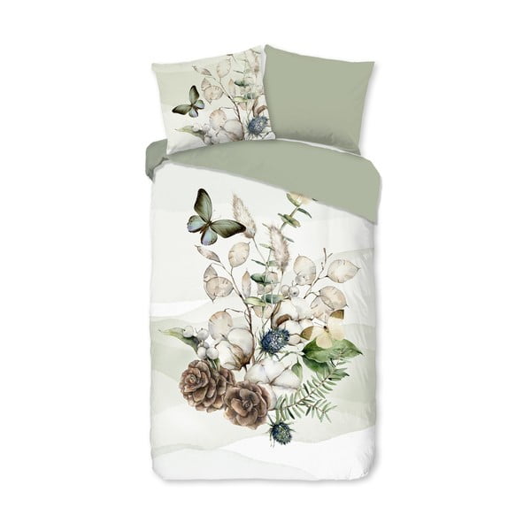 Zelena/krem flanelska posteljina za krevet za jednu osobu/za produženi krevet 140x220 cm Marjan – Good Morning