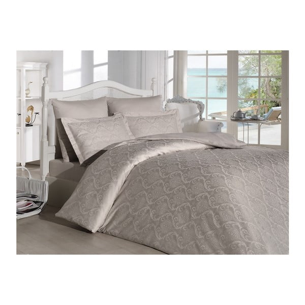 Siva satenska pamučna posteljina s plahtama za bračni krevet Damast, 200 x 220 cm
