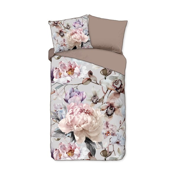 Siva/smeđa posteljina za krevet za jednu osobu/za produženi krevet od pamučnog satena 140x220 cm Colinda – Descanso