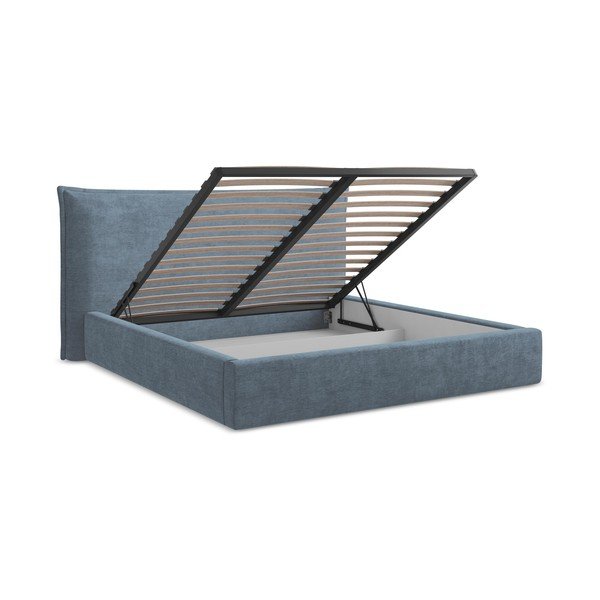 Plavi tapecirani bračni krevet s prostorom za odlaganje s podnicom 140x200 cm Esala – Makamii-image-3