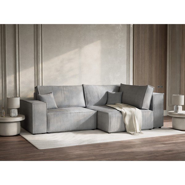 Siva sklopiva/s prostorom za odlaganje kutna garnitura od samta (s desnim kutom/u obliku slova L) Tonga – Maison de Rêve-image-4