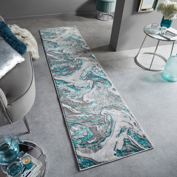 Siva/tirkizna staza 60x230 cm Marbled – Flair Rugs-image-1
