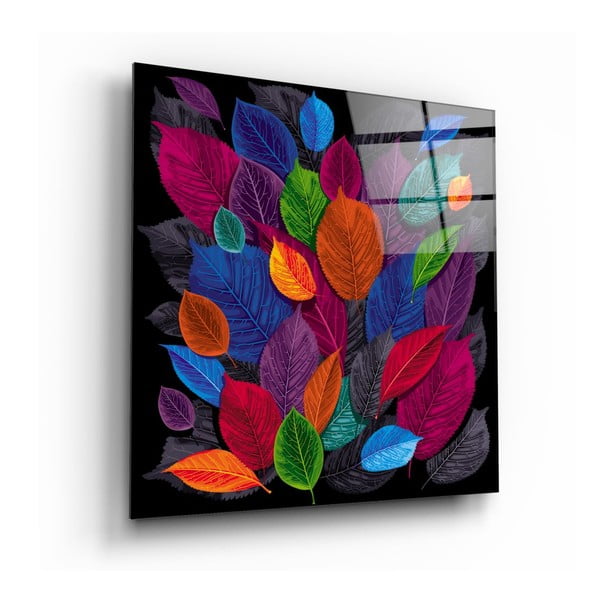 Staklena slika indigne obojenih listova, 60 x 60 cm