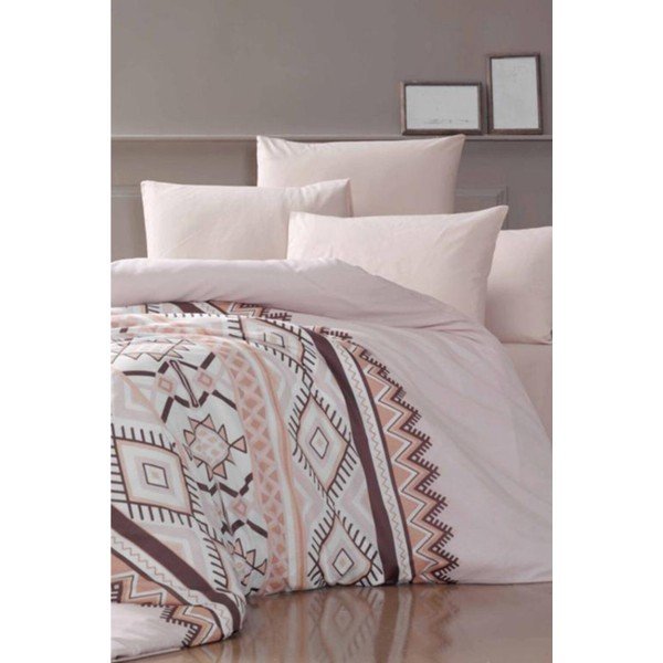 Bračna posteljina s plahtama Pure Cotton Klim Brown, 200 x 220 cm