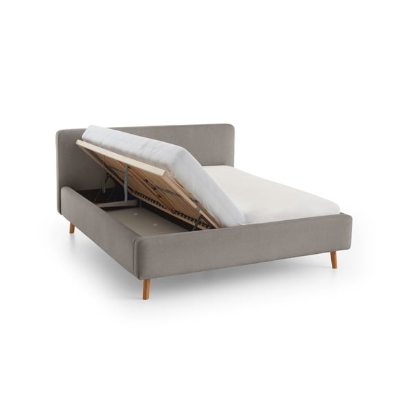 Sivi tapecirani bračni krevet s prostorom za pohranu s podnicom 140x200 cm Mattis – Meise Möbel-image-3