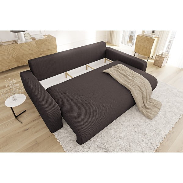 Smeđa sklopiva/s prostorom za odlaganje sofa od samta 234 cm Sara – Ropez-image-4