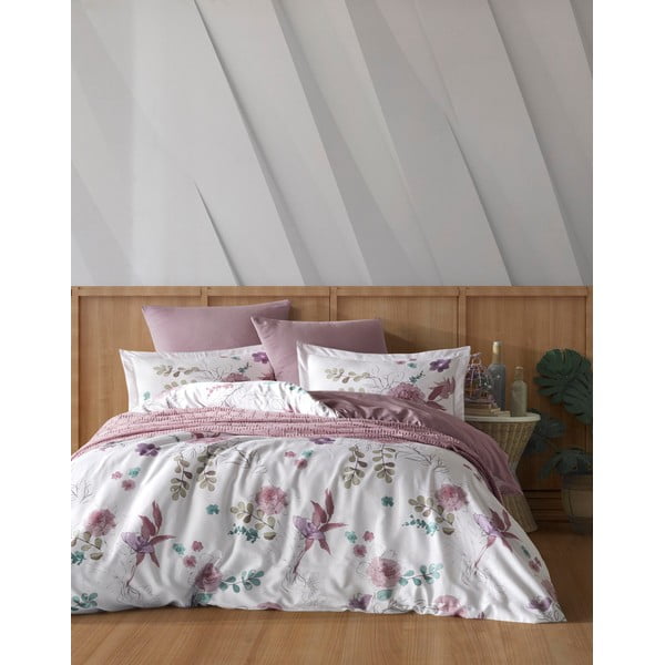 Bijelo-ružičasta pamučna posteljina za krevet za jednu osobu 140x200 cm Larin – Mijolnir