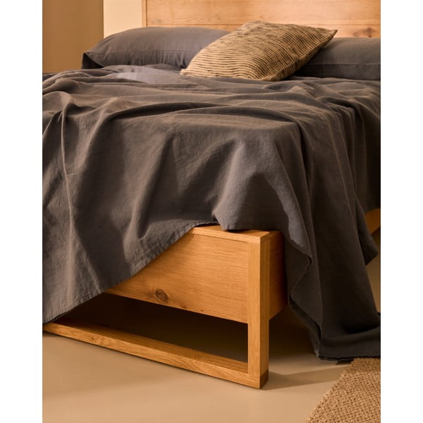 Bračni krevet od punog hrasta s podnicom 180x200 cm u prirodnoj boji Alguema – Kave Home-image-4