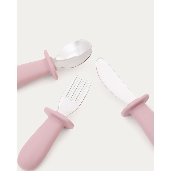 Ružičasti plastičan/silikonski dječji pribor za jelo 3 kom Lili – Kave Home-image-3