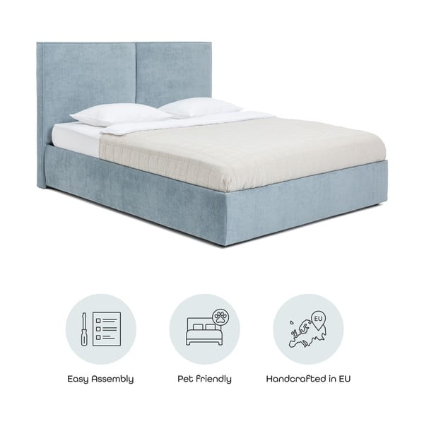 Plavi tapecirani bračni krevet s podnicom i prostorom za odlaganje 180x200 cm Thessa Bold – Bonami Selection-image-4