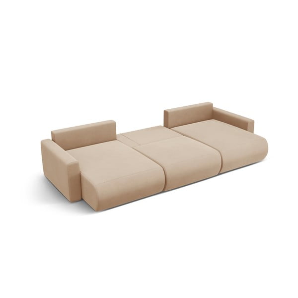 Svjetlo smeđa baršunasti sklopiva/s prostorom za odlaganje kutna garnitura (u obliku slova "U") Belfast – Cosmopolitan Design-image-3