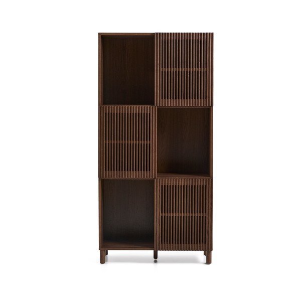 Tamno smeđa biblioteka u dekoru oraha s kliznim vratima 84,5x170x42,5 cm Beyla – Kave Home-image-3