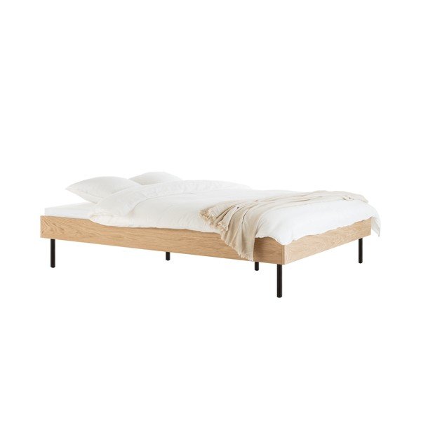 Bračni krevet od iverice u dekoru hrasta bez uzglavlja s podnicom 160x200 cm u prirodnoj boji Streiko – noo.ma