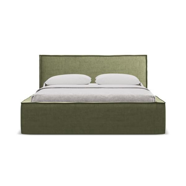 Zeleni tapecirani bračni krevet s prostorom za odlaganje s podnicom 180x200 cm Anani – Makamii-image-3