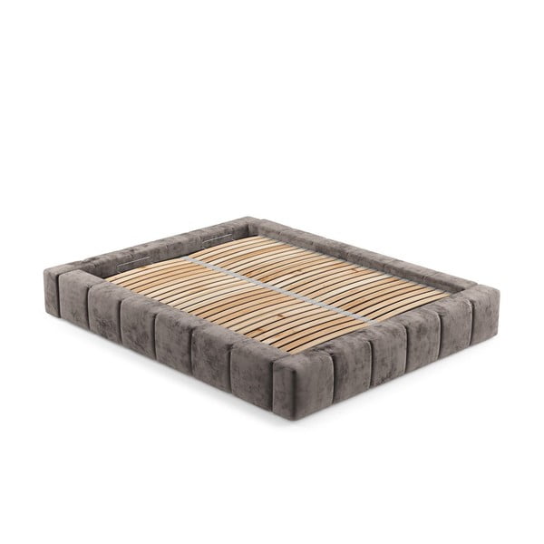 Smeđi tapecirani bračni krevet s prostorom za pohranu s podnicom 200x200 cm Aruba L – Maison de Rêve-image-3