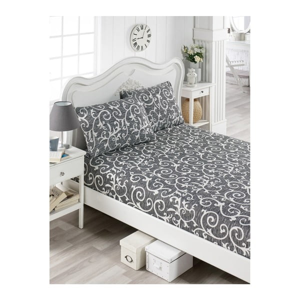 Set pamučne sive posteljine i 2 jastučnice za krevet za jednu osobu Cantejo Punteja, 100 x 200 cm