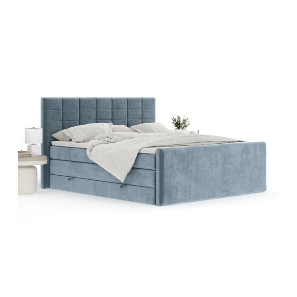 Plavi boxspring krevet s prostorom za odlaganje 160x200 cm Ava – Maison de Rêve-image-3