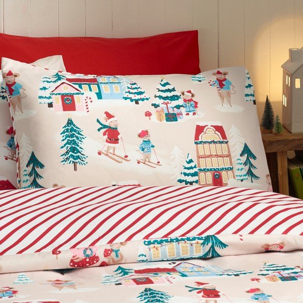 Posteljina za krevet za jednu osobu 135x200 cm Christmas Mouse Town – Catherine Lansfield-image-3