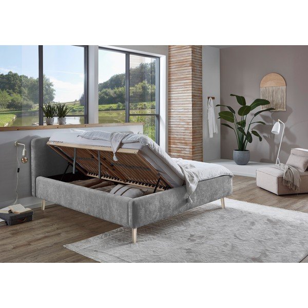 Sivi tapecirani bračni krevet s podnicom 180x200 cm Mattis – Meise Möbel-image-1