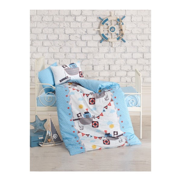 Pamučni set posteljine za bebe s gusarskom plahtom, 100 x 150 cm