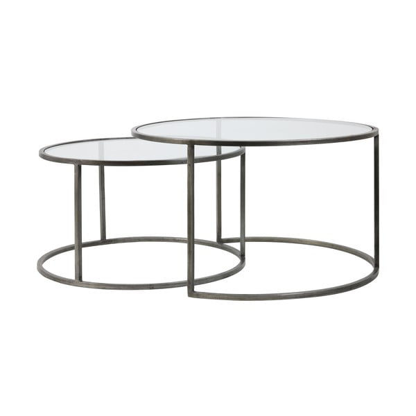 Sivi stakleni okrugli stolići u setu od 2 kom ø 75 cm Duarte - Light & Living