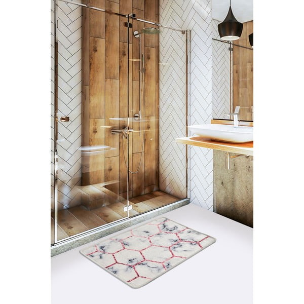 Bijelo-sivi kupaonski tepih 60x40 cm Honeycomb - Foutastic-image-1