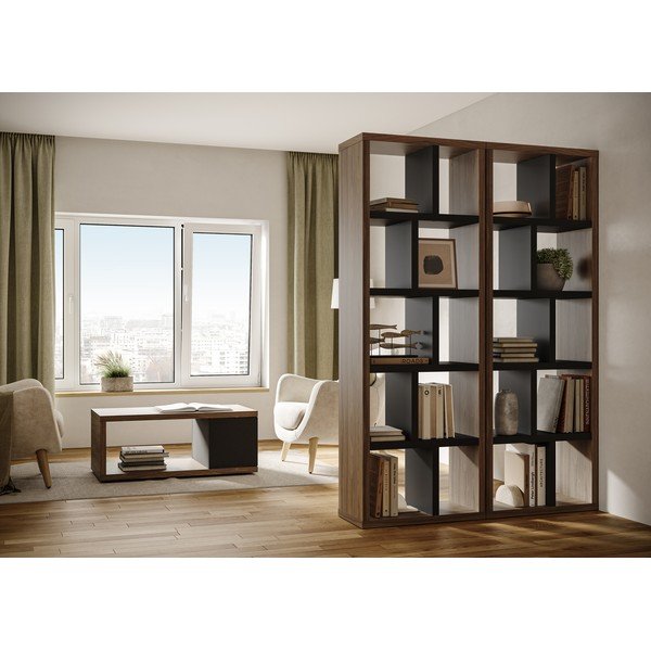 Crna/smeđa biblioteka u dekoru oraha 70x198 cm Berlin – TemaHome-image-1
