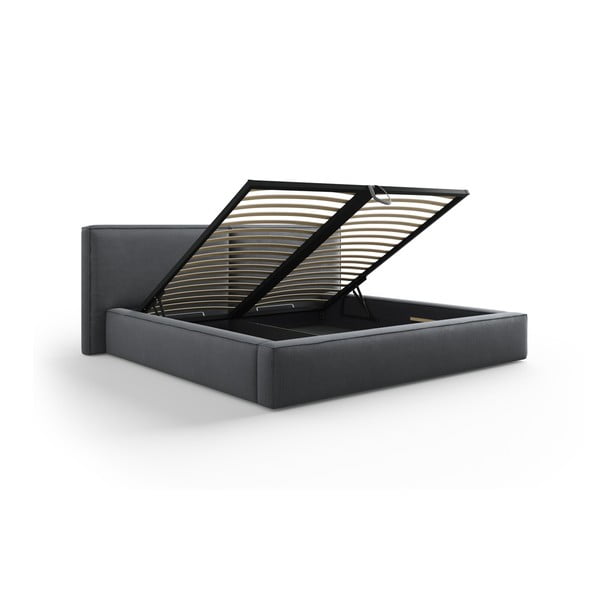 Tamno sivi tapecirani bračni krevet s prostorom za pohranu s podnicom 180x200 cm Arendal – Cosmopolitan Design-image-3