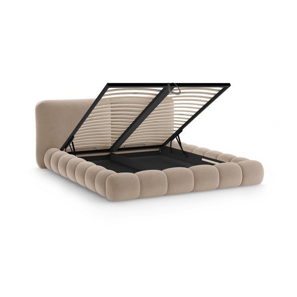 Svjetlo smeđi tapecirani bračni krevet s prostorom za odlaganje s podnicom 180x200 cm Solange – Micadoni -image-2