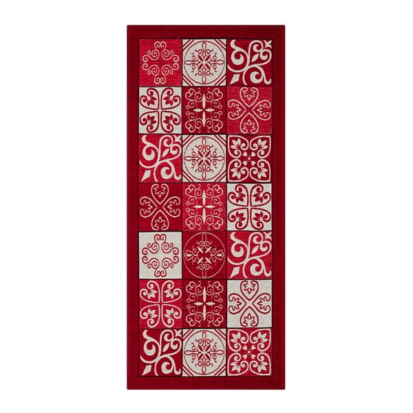 Crveni vrlo izdržljiv kuhinjski tepih Webtappeti Maiolica Rosso, 55 x 240 cm