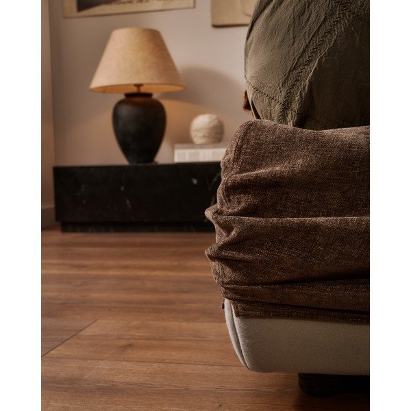 Tamno smeđi tapecirani bračni krevet od šenila s prostorom za odlaganje s podnicom 180x200 cm Dafra – Kave Home-image-3