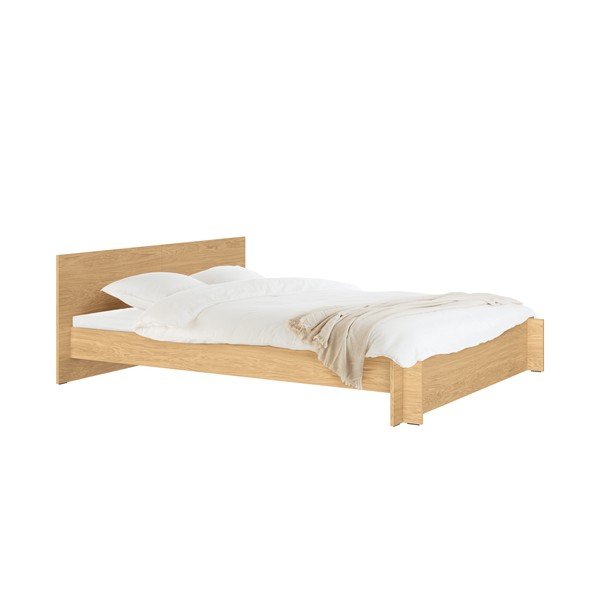 Bračni krevet od iverice/od šperploče u dekoru hrasta s podnicom 160x200 cm u prirodnoj boji Valt – noo.ma