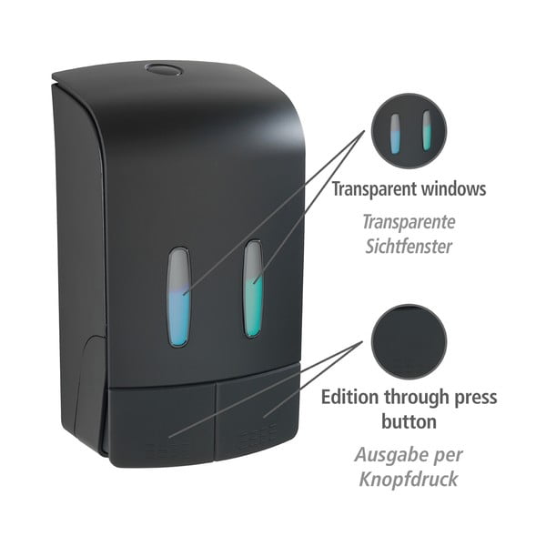 Crni zidni plastični dozator sapuna 0,96 l Tartas - Wenko-image-3