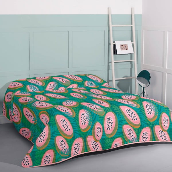 Zeleni/ružičasti prošiveni prekrivač 240x260 cm Papaya – Aware