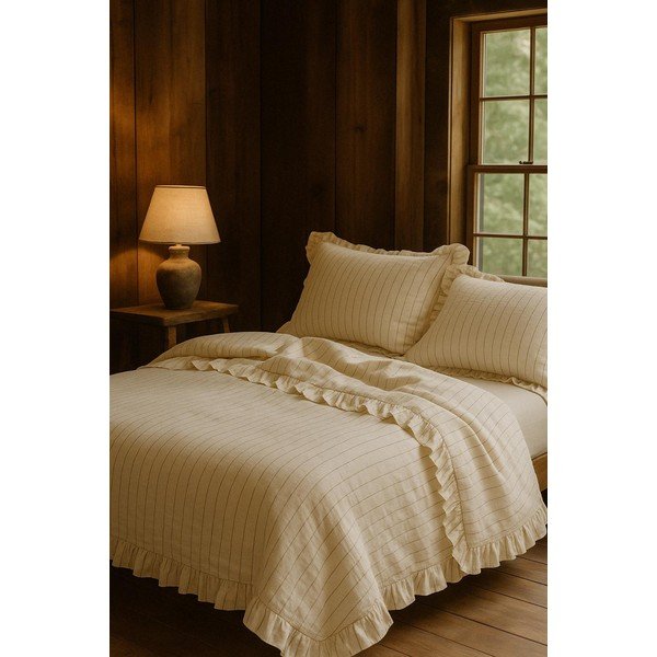 Bež posteljina za bračni krevet/za produženi krevet od renforce pamuka 240x220 cm Amalia Striped – Mila Home Luxury