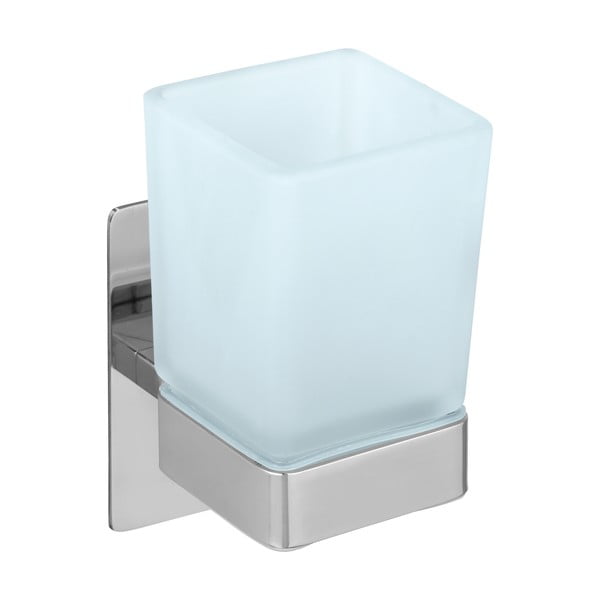 Staklena samoljepljiva čaša za četkice za zube u sjajno srebrnoj boji Genova – Wenko-image-2