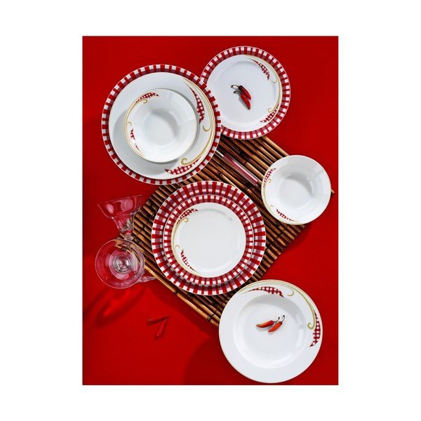 Set porculanskih tanjura Yasemin Red, 24 kom