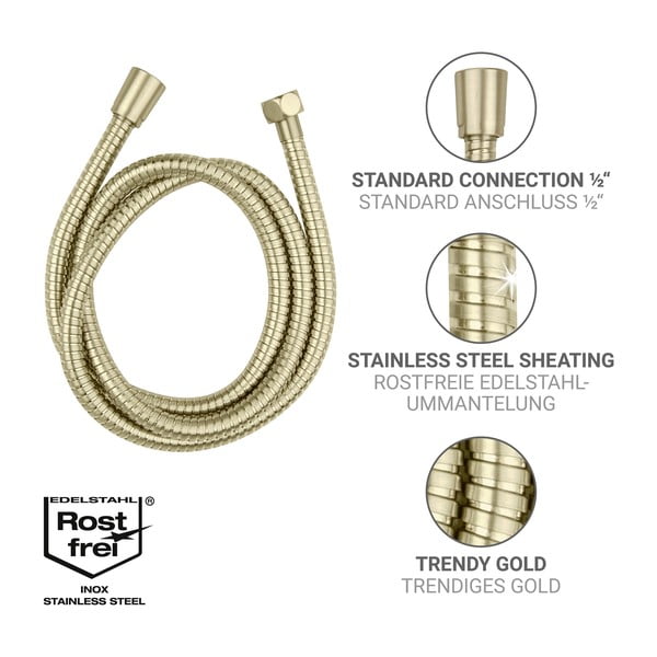Crijevo za tuširanje od nehrđajućeg čelika mat zlatno 150 cm Brass – Wenko-image-2