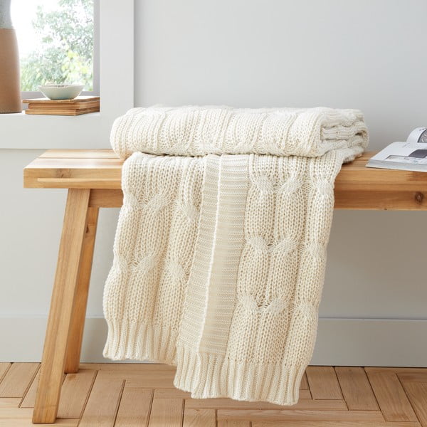 Bijela/bež pletena deka 130x170 cm Chunky Marl Knit – Catherine Lansfield