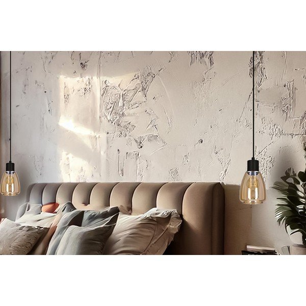 Crna viseća svjetiljka sa staklenim sjenilom ø 12 cm Moldo – Candellux Lighting-image-1