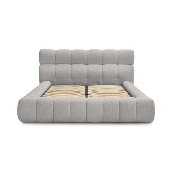 Svijetlo sivi tapecirani bračni krevet s prostorom za odlaganje s podnicom 180x200 cm Mont Blanc – Bobochic Paris-image-2