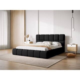 Crni tapecirani bračni krevet s prostorom za pohranu s podnicom 180x200 cm Bellis – Micadoni Home