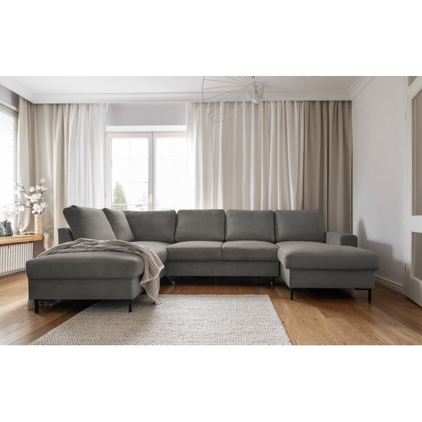 Siva sklopiva kutna garnitura od samta (s lijevim kutom) Lofty Lilly – Miuform-image-1