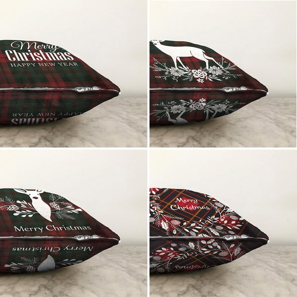 Set od 4 božićne jastučnice od kenila Minimalističke navlake za jastuke Tartan Sretan Božić, 55 x 55 cm-image-1